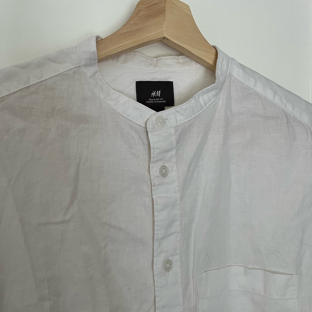 Collarless Linen and cotton shirt